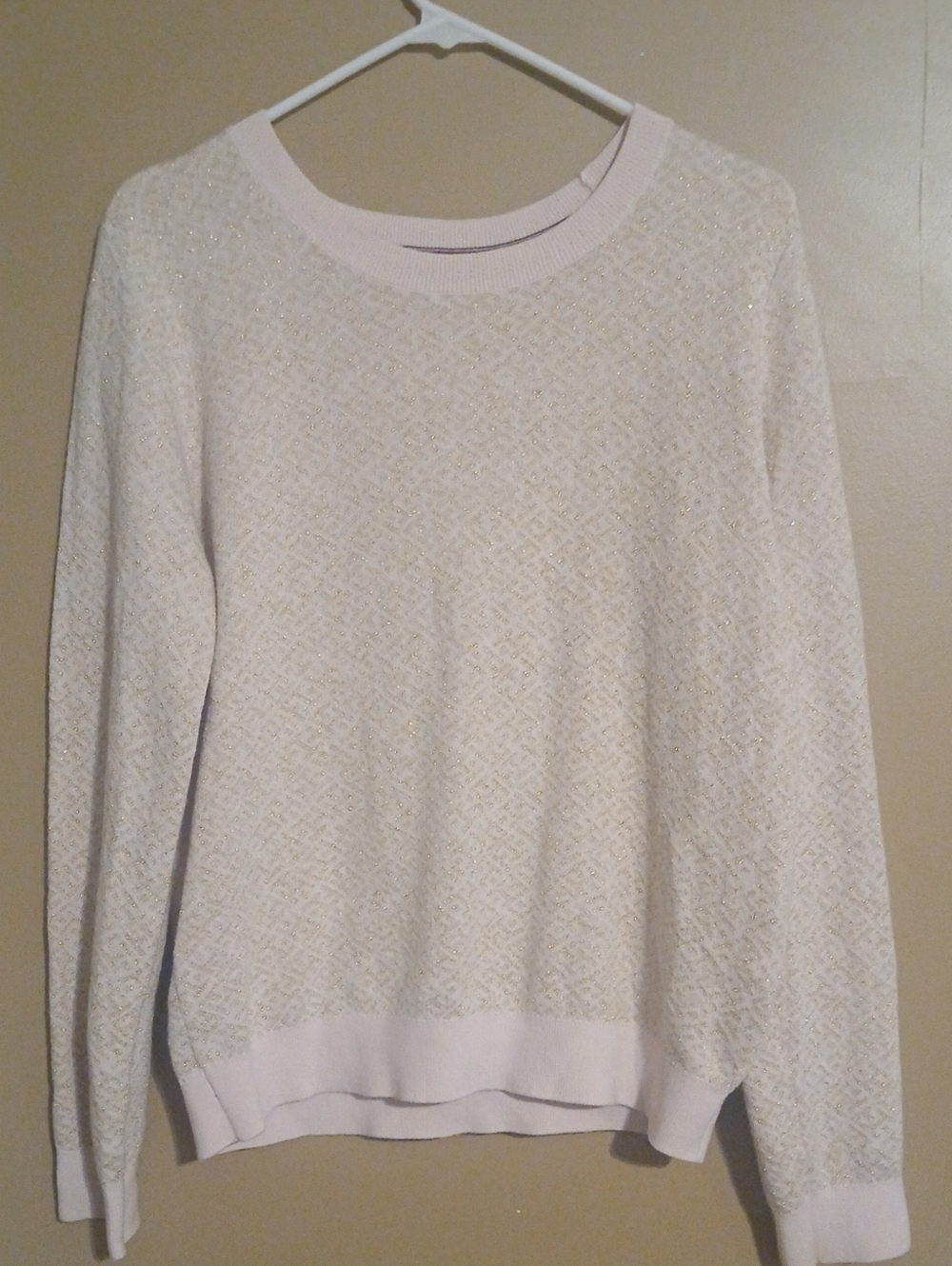Tommy Hilfiger Light Cream Crewneck Sweater with Gold Accent